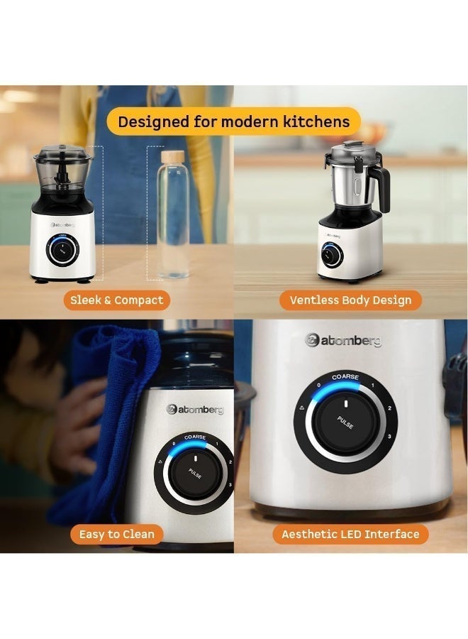 atomberg خلاط ومطحنة أتومبيرج زينوفا | وضع طحن خشن فريد للحصول على قوام يشبه عجينة السيلباتا | محرك BLDC ذكي | ميزات أمان | 4 أوعية بما في ذلك وعاء التقطيع | تشغيل بدون استخدام اليدين (أبيض لؤلؤي) - Image 4